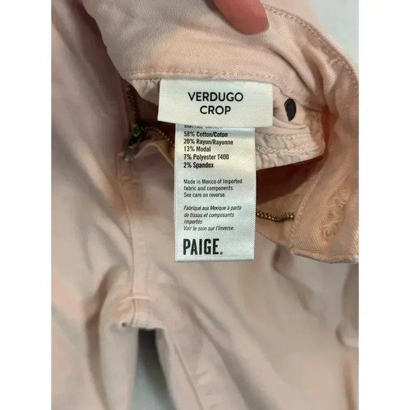 Paige Verdugo Crop Skinny Jeans Light Pink Raw Hem Mid Rise Super Stretch 31 - Picture 6 of 8
